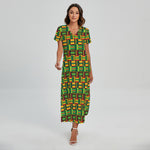 West African Kente Tribal Pattern Print Short Sleeve Maxi Dress
