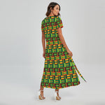 West African Kente Tribal Pattern Print Short Sleeve Maxi Dress