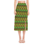 West African Kente Tribal Pattern Print Side Slit Midi Skirt