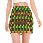 West African Kente Tribal Pattern Print Side Slit Mini Skirt