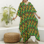 West African Kente Tribal Pattern Print Silk V-Neck Kaftan Dress