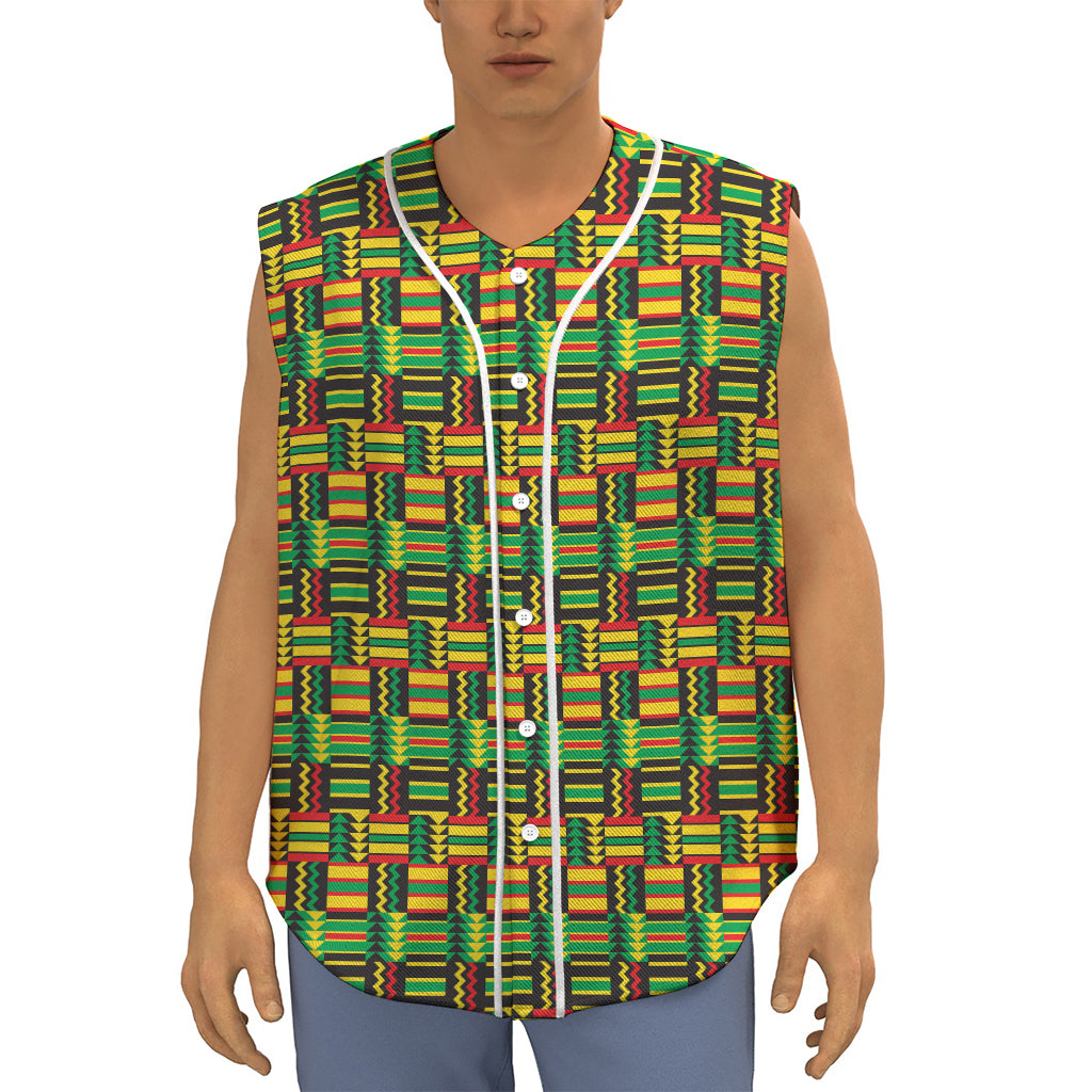 West African Kente Tribal Pattern Print Sleeveless Baseball Jersey