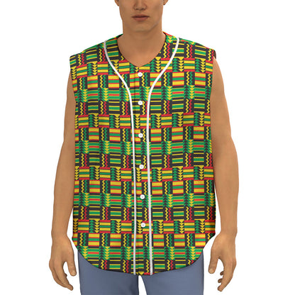 West African Kente Tribal Pattern Print Sleeveless Baseball Jersey