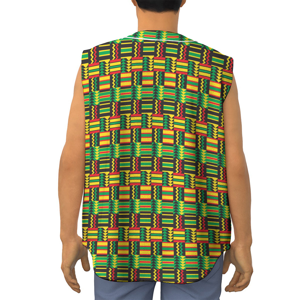 West African Kente Tribal Pattern Print Sleeveless Baseball Jersey