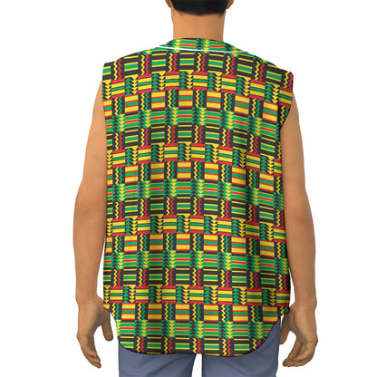 West African Kente Tribal Pattern Print Sleeveless Baseball Jersey