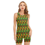 West African Kente Tribal Pattern Print Sleeveless One Piece Swimsuit
