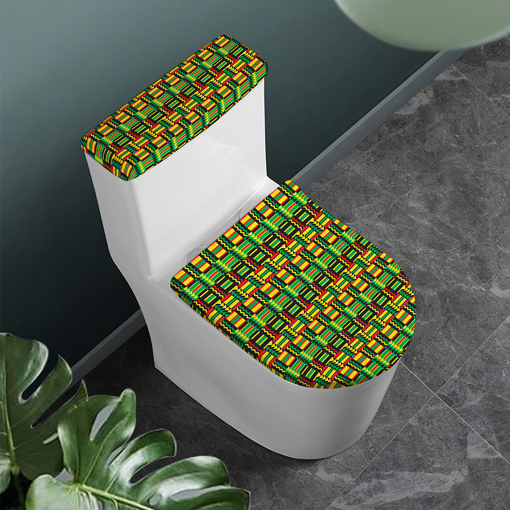 West African Kente Tribal Pattern Print Toilet Lid And Tank Cover Set
