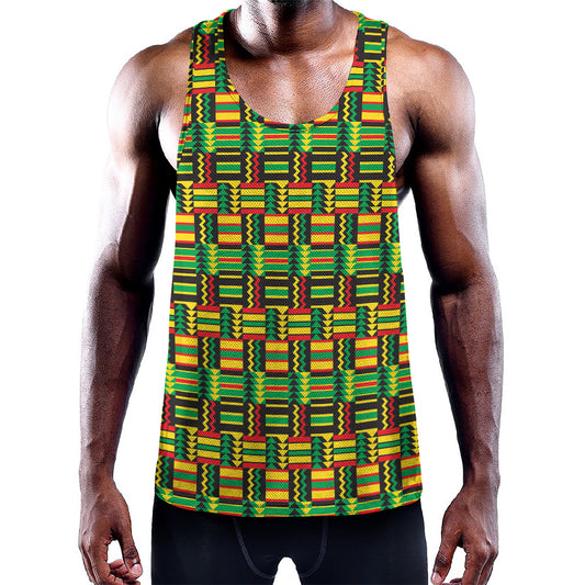 West African Kente Tribal Pattern Print Training Tank Top