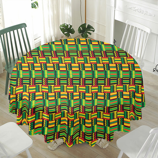 West African Kente Tribal Pattern Print Waterproof Round Tablecloth