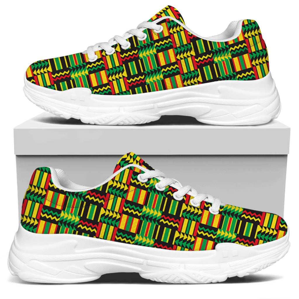 West African Kente Tribal Pattern Print White Chunky Shoes