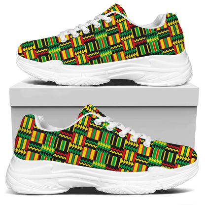 West African Kente Tribal Pattern Print White Chunky Shoes