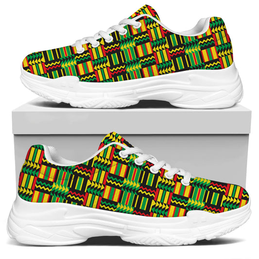 West African Kente Tribal Pattern Print White Chunky Shoes