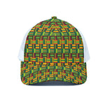 West African Kente Tribal Pattern Print White Mesh Trucker Cap
