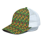 West African Kente Tribal Pattern Print White Mesh Trucker Cap