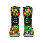 West African Kente Tribal Pattern Print Winter Boots