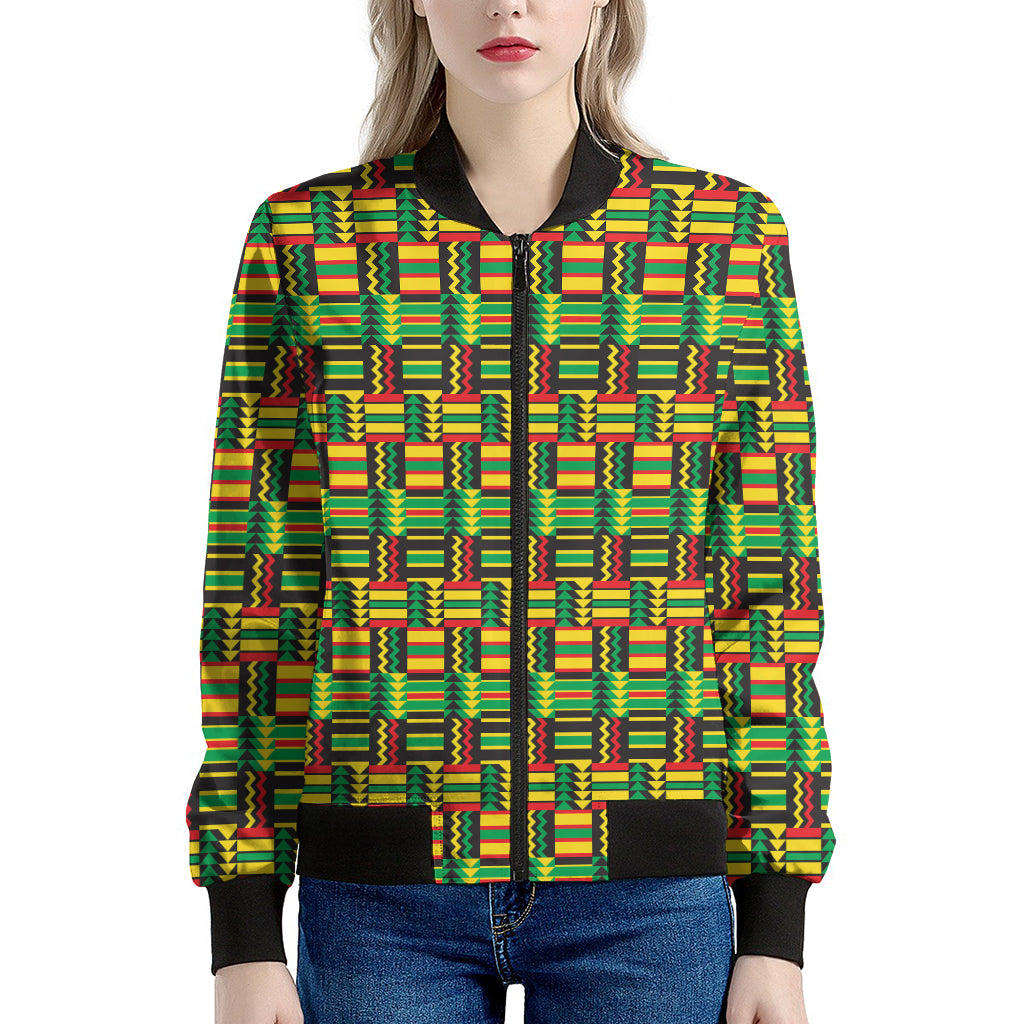 West African Kente Tribal Pattern Print Women's Bomber Jacket