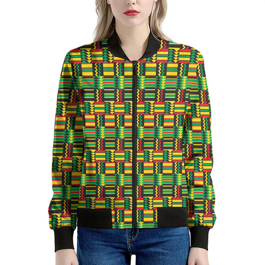 West African Kente Tribal Pattern Print Women's Bomber Jacket