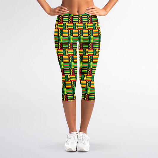 West African Kente Tribal Pattern Print Women's Capri Leggings