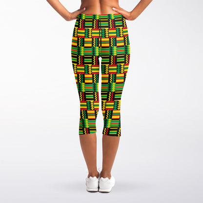West African Kente Tribal Pattern Print Women's Capri Leggings