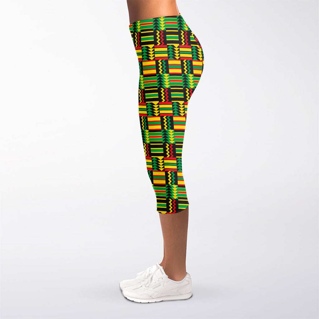 West African Kente Tribal Pattern Print Women's Capri Leggings