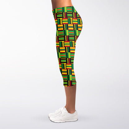 West African Kente Tribal Pattern Print Women's Capri Leggings