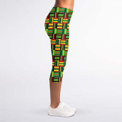 West African Kente Tribal Pattern Print Women's Capri Leggings