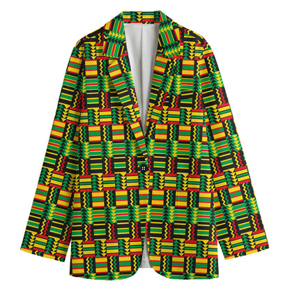 West African Kente Tribal Pattern Print Women's Cotton Blazer
