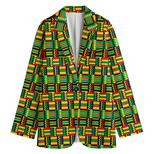 West African Kente Tribal Pattern Print Women's Cotton Blazer