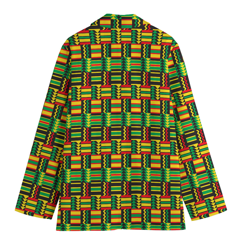 West African Kente Tribal Pattern Print Women's Cotton Blazer