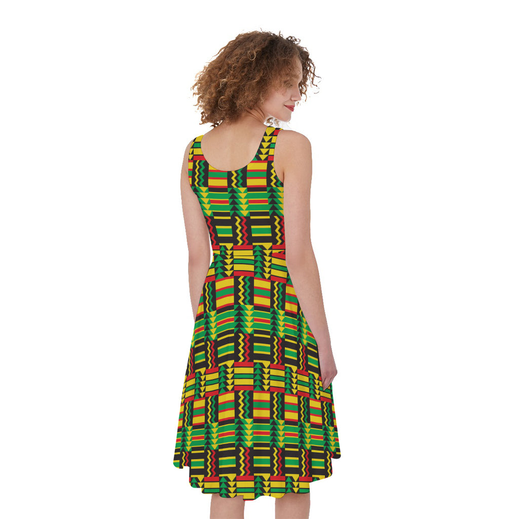 West African Kente Tribal Pattern Print Women's Sleeveless Dress