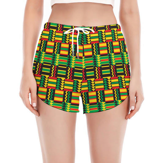 West African Kente Tribal Pattern Print Women's Split Running Shorts