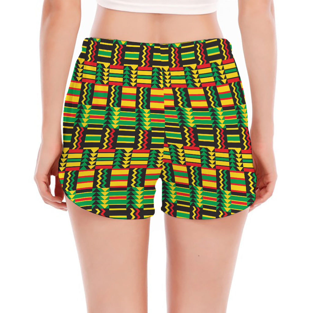 West African Kente Tribal Pattern Print Women's Split Running Shorts