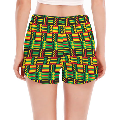 West African Kente Tribal Pattern Print Women's Split Running Shorts