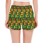 West African Kente Tribal Pattern Print Women's Split Running Shorts