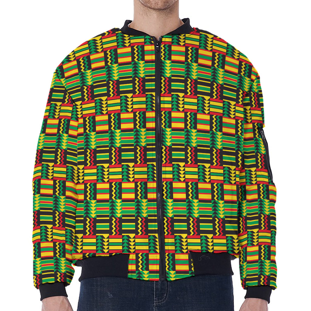 West African Kente Tribal Pattern Print Zip Sleeve Bomber Jacket
