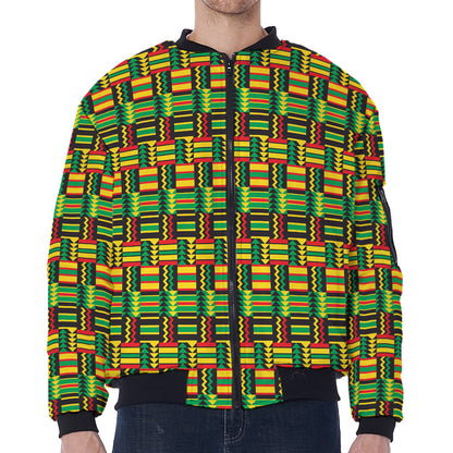 West African Kente Tribal Pattern Print Zip Sleeve Bomber Jacket