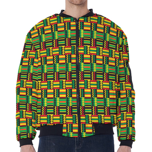 West African Kente Tribal Pattern Print Zip Sleeve Bomber Jacket