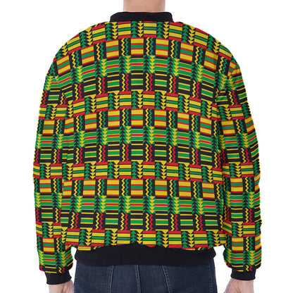 West African Kente Tribal Pattern Print Zip Sleeve Bomber Jacket