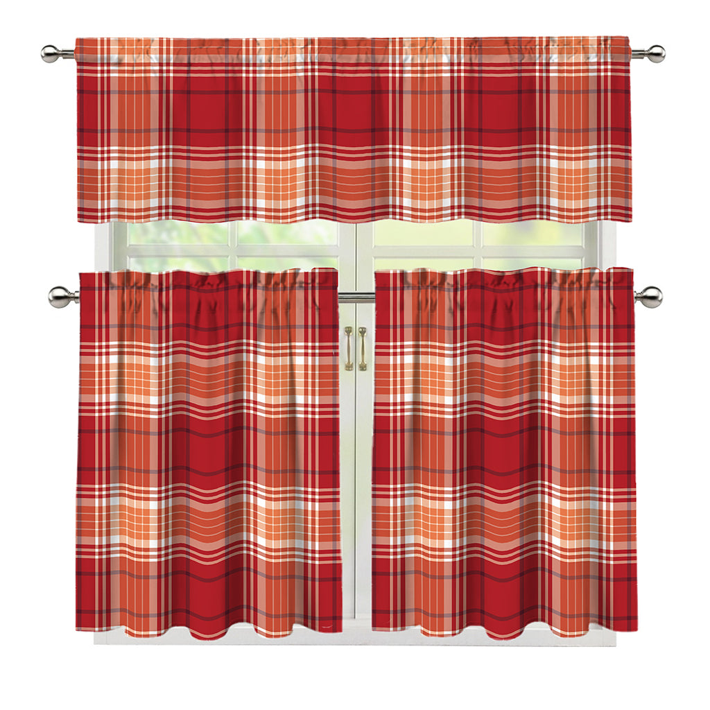 Western Tartan Pattern Print 3 Piece Kitchen Curtains