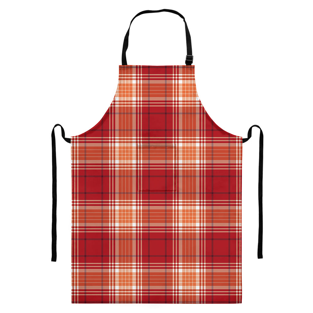 Western Tartan Pattern Print Bib Apron With Pocket