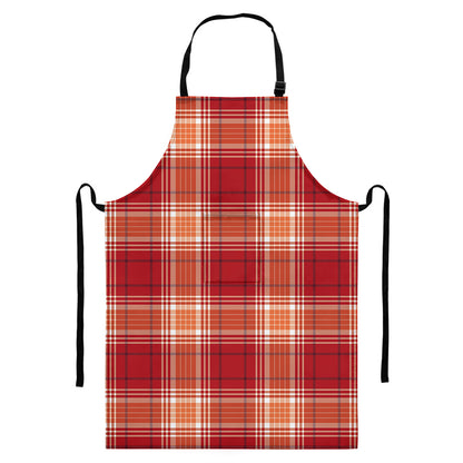 Western Tartan Pattern Print Bib Apron With Pocket