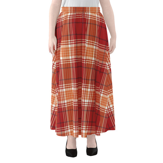 Western Tartan Pattern Print Chiffon Maxi Skirt