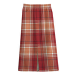 Western Tartan Pattern Print Cotton Front Slit Maxi Skirt