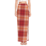 Western Tartan Pattern Print High Slit Maxi Skirt