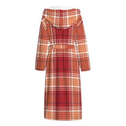 Western Tartan Pattern Print Hooded Bathrobe