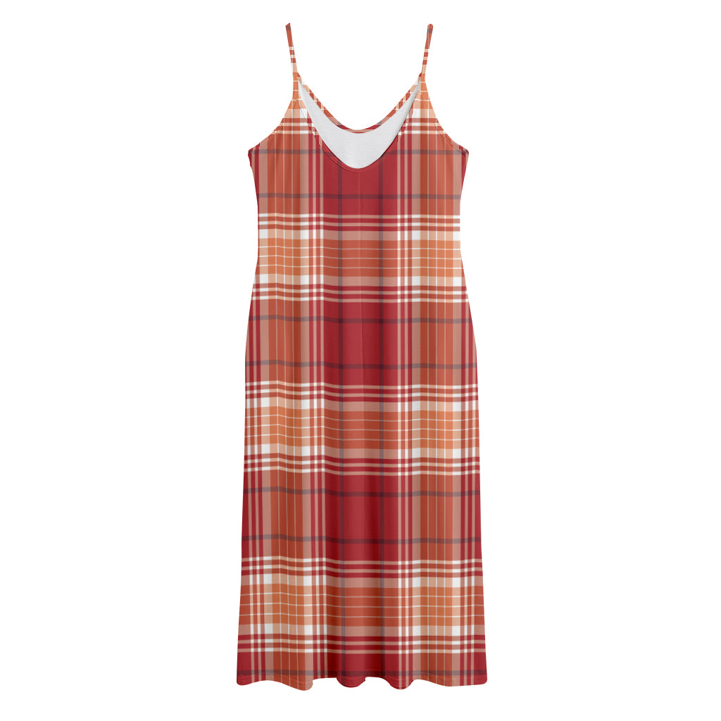 Western Tartan Pattern Print Jersey Midi Cami Dress