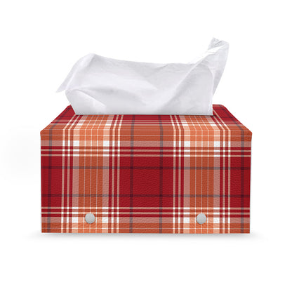 Western Tartan Pattern Print Leather Tissue Box Cover