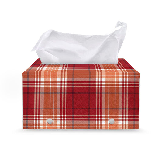Western Tartan Pattern Print Leather Tissue Box Cover