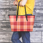 Western Tartan Pattern Print Leather Tote Bag