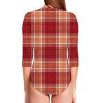 Western Tartan Pattern Print Long Sleeve Swimsuit